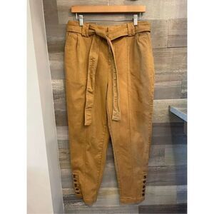 Who What Wear 12 camel stretchy belted Harlem baggy jeans w/ button hem